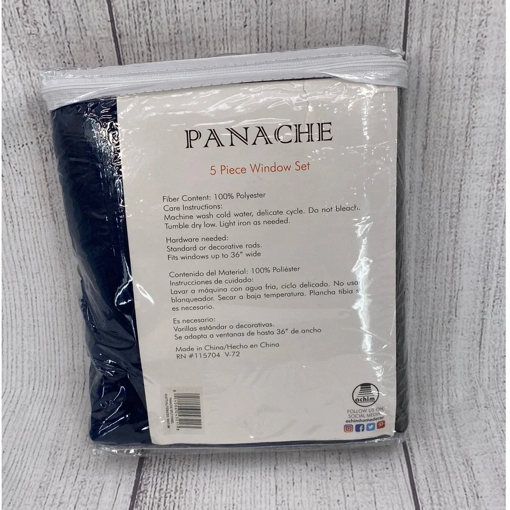Panache 5 Piece Window Set Navy Blue 55x84 New Jacquard Austrian Valance Fringe
